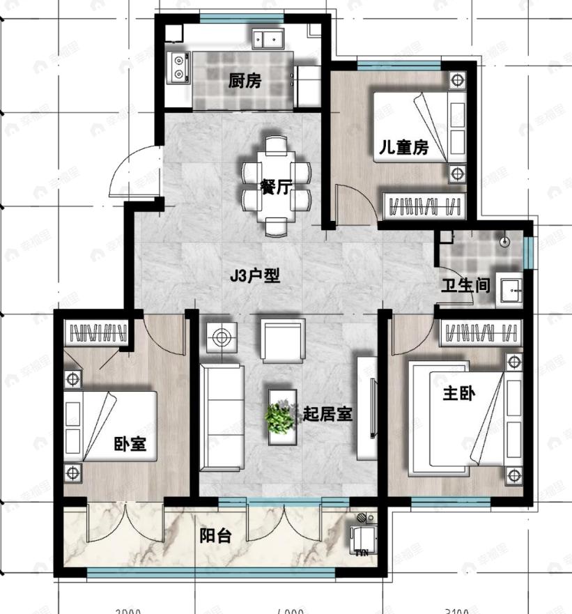 成龙学府·悦城3室2厅1卫户型图