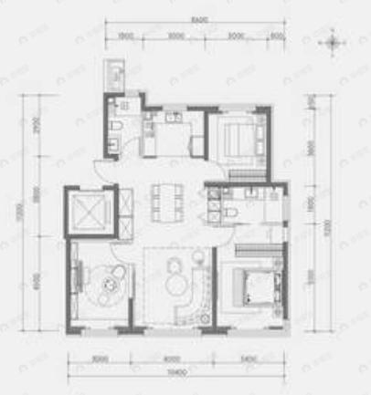3室2厅2卫建面120平北|南户型图