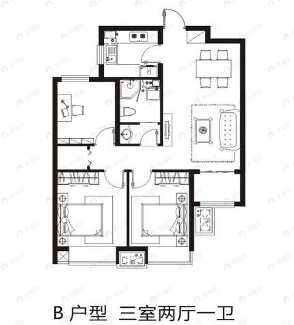 千渡东山晴3室2厅1卫户型图