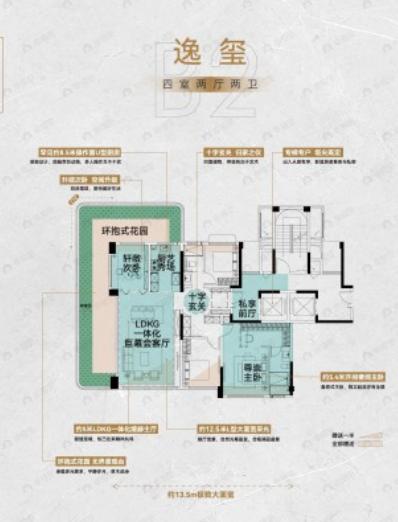4室2厅2卫建面142平户型图