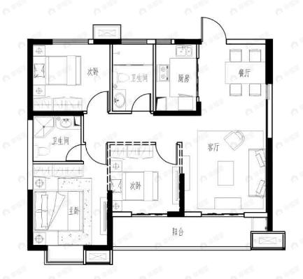 九悦湾二期3室2厅2卫户型图