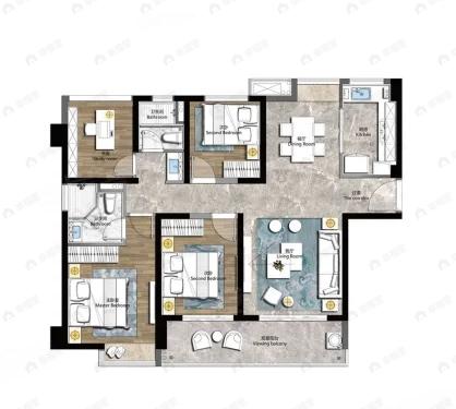 4室2厅2卫建面122平户型图