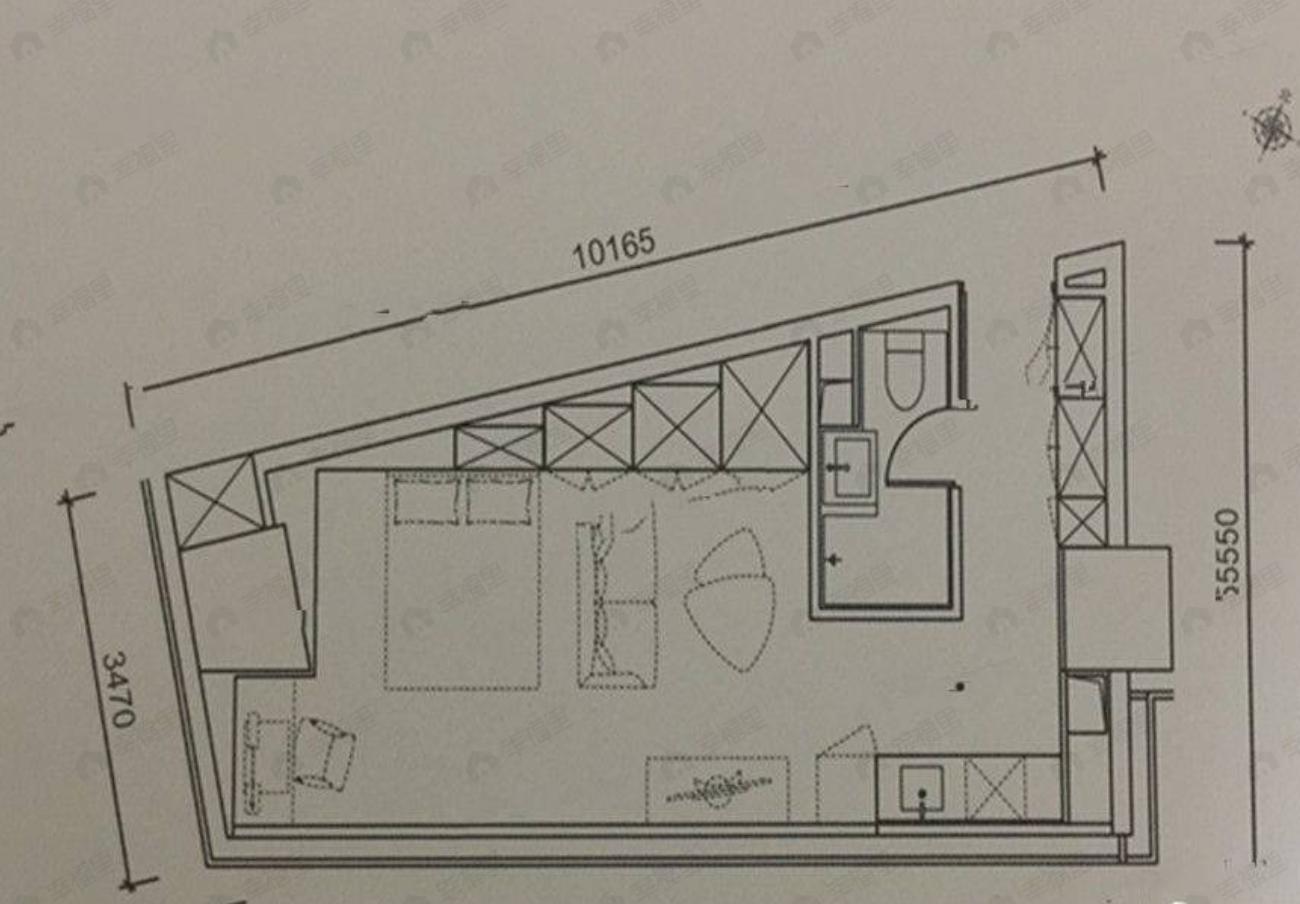 1室1厅1卫建面65m²南户型图