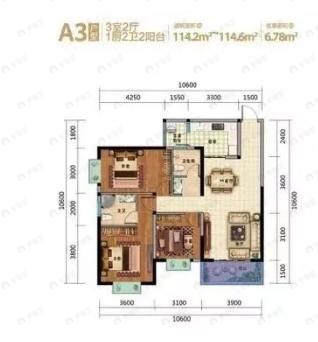 实力锦雲府3室2厅2卫户型图