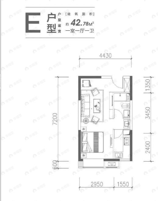 朝阳一号1室1厅1卫户型图