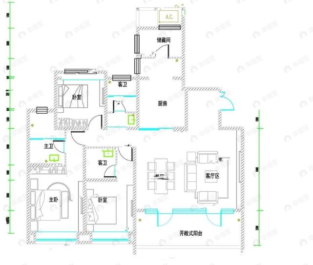 3室2厅2卫建面168平户型图