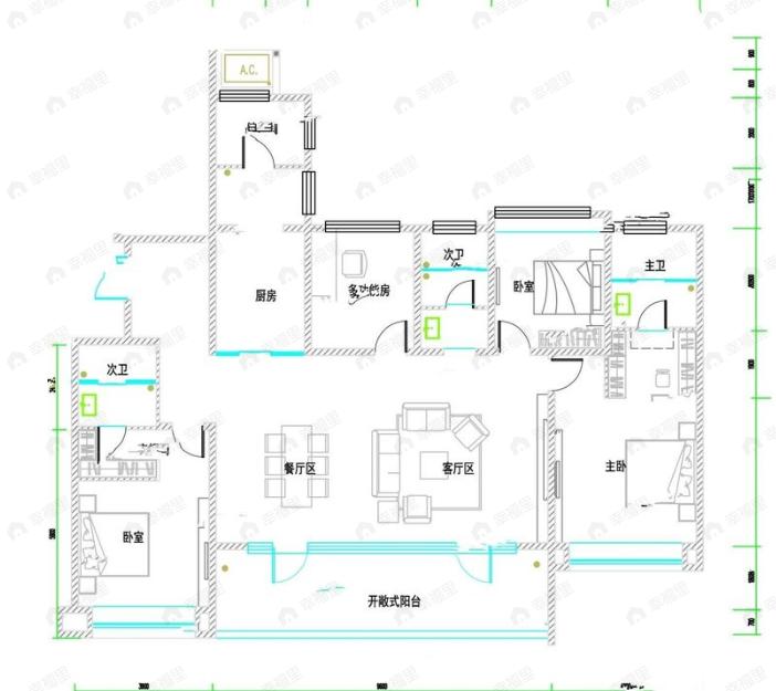 4室2厅3卫建面213平户型图
