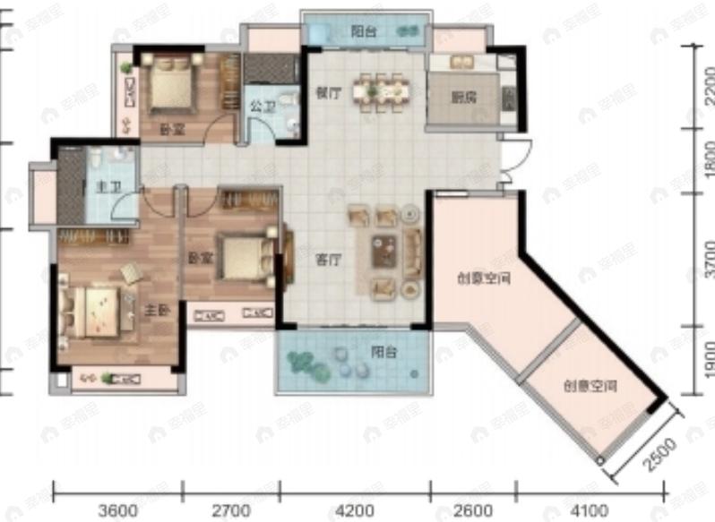 港城壹号3室2厅2卫户型图