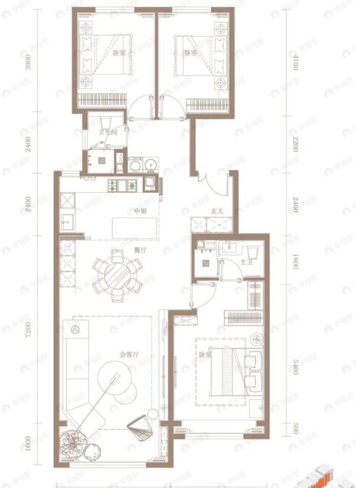 3室2厅2卫建面143平户型图