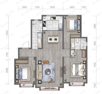 融创玖玺台3室2厅2卫户型图