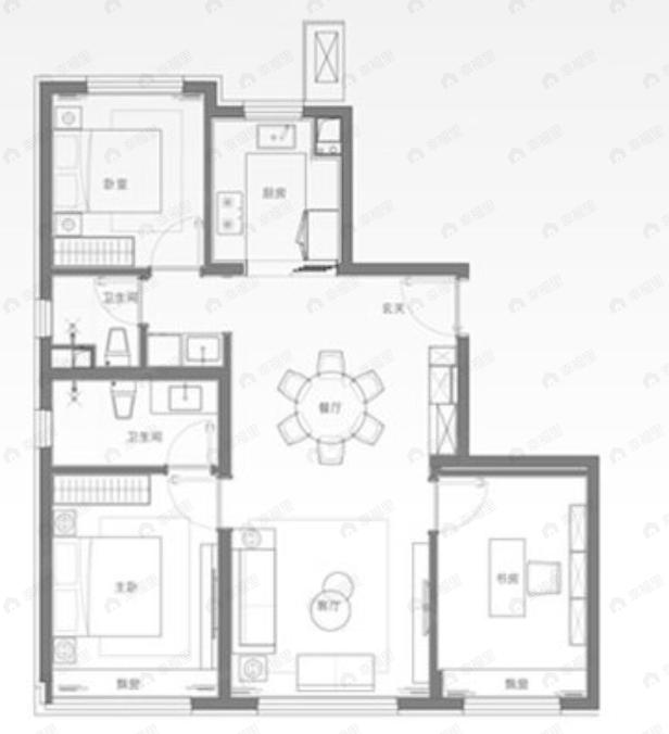 3室2厅2卫建面116平户型图