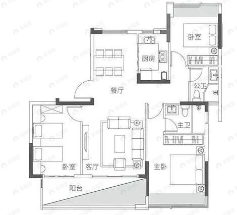 中辉·半山墅3室2厅2卫户型图