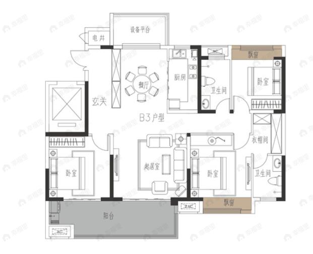 盛隆涅阳府3室2厅2卫户型图