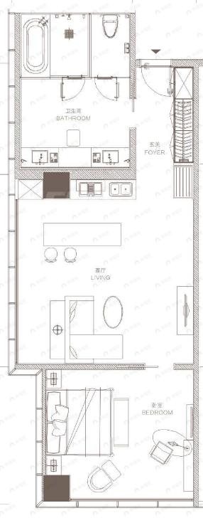 星汇广场1室1厅1卫户型图