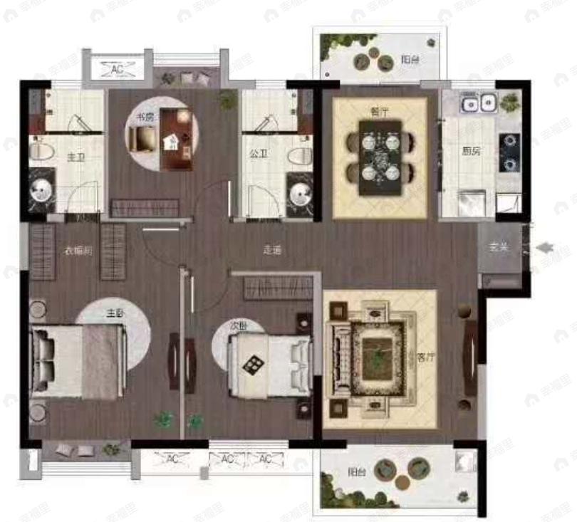 新力雅园3室2厅2卫户型图