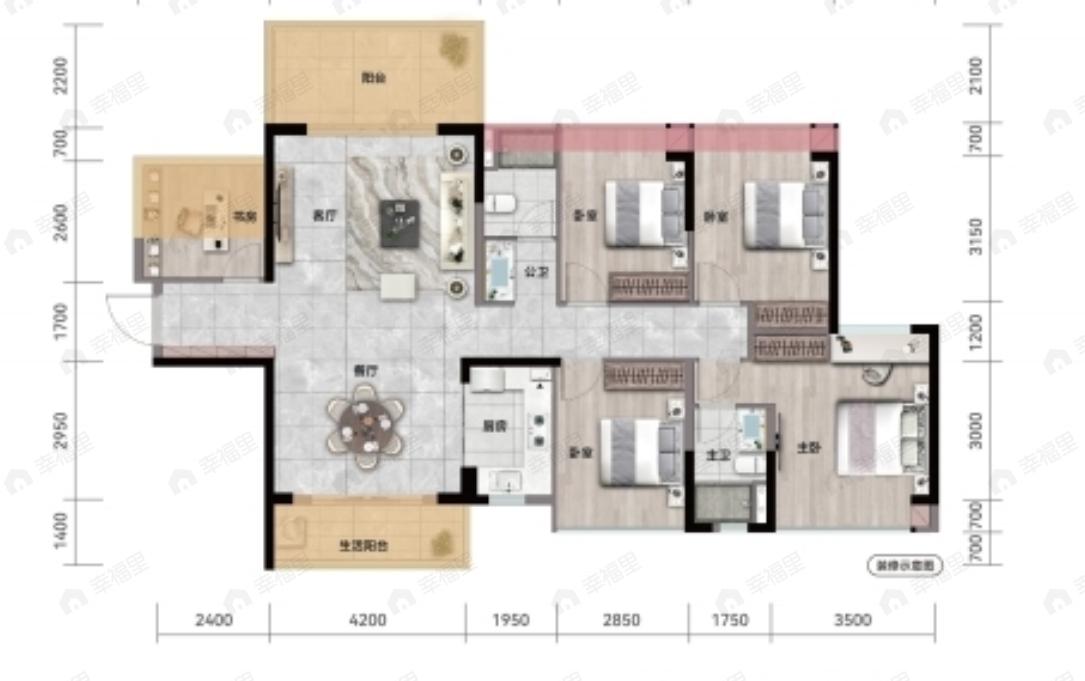 4室2厅2卫建面142平北户型图