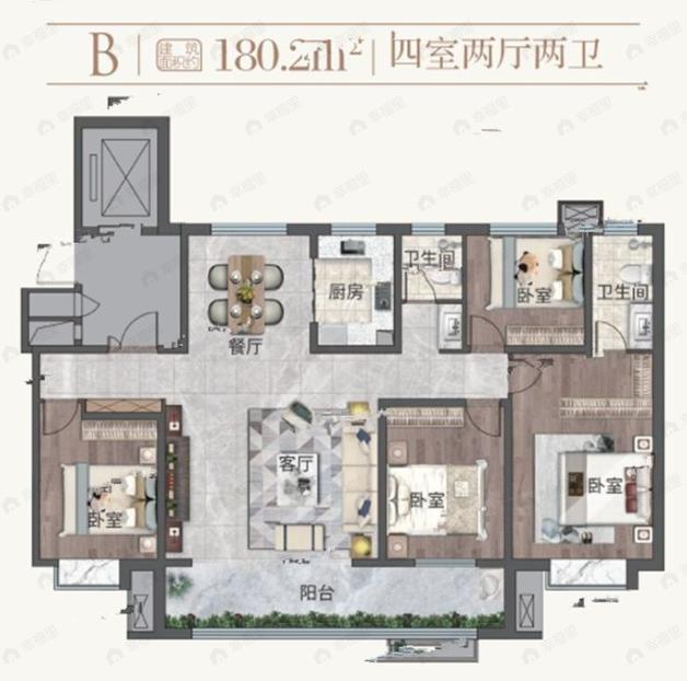 4室2厅2卫建面184平户型图