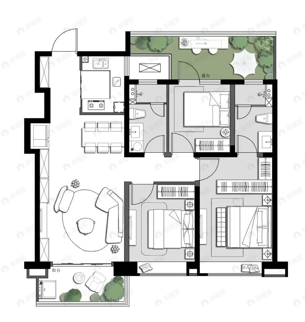 绿城春鸣里3室2厅2卫户型图
