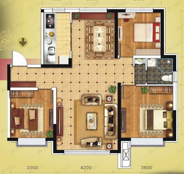 栋梁苑3室2厅1卫户型图