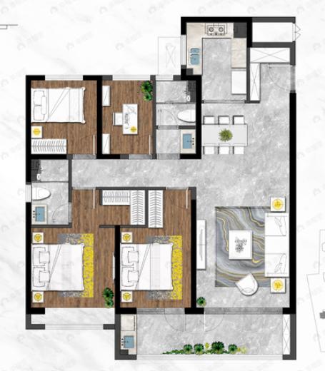 东宸府·珑院4室2厅2卫户型图
