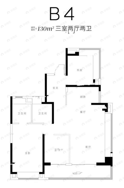 信达地产时代央著湖璟3室2厅2卫户型图