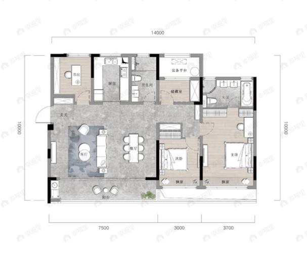 如沐清晖城3室2厅2卫户型图