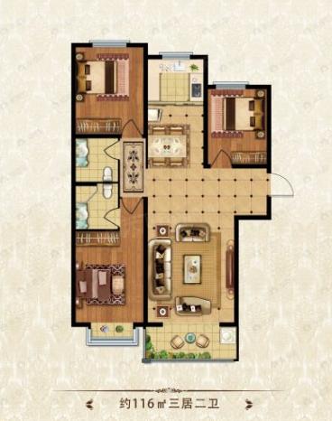 3室2厅2卫建面116平户型图