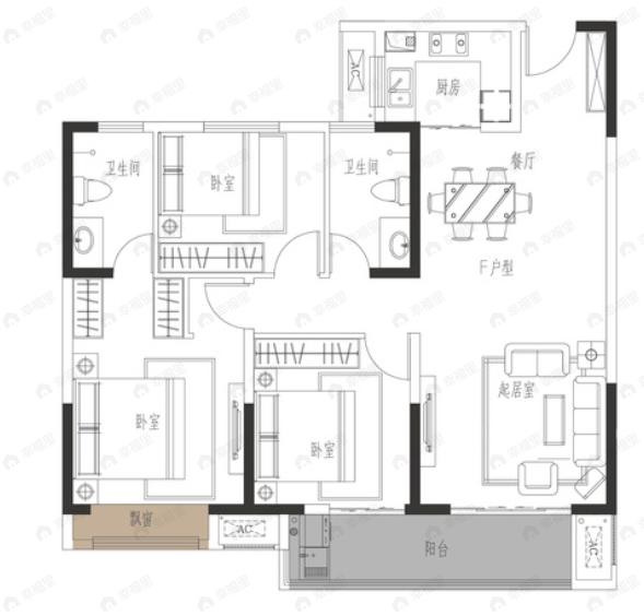 盛隆涅阳府3室2厅2卫户型图