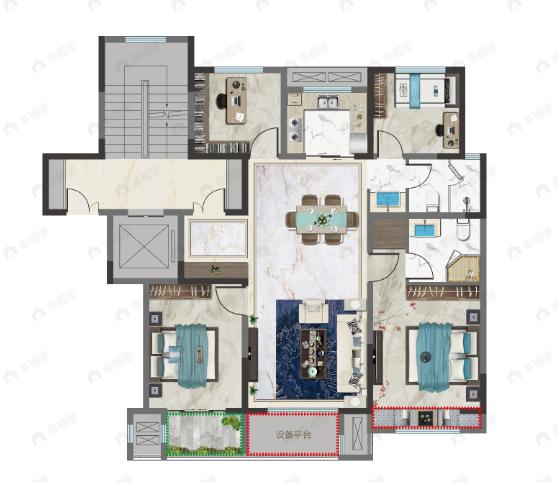 4室2厅2卫建面120平北|南户型图