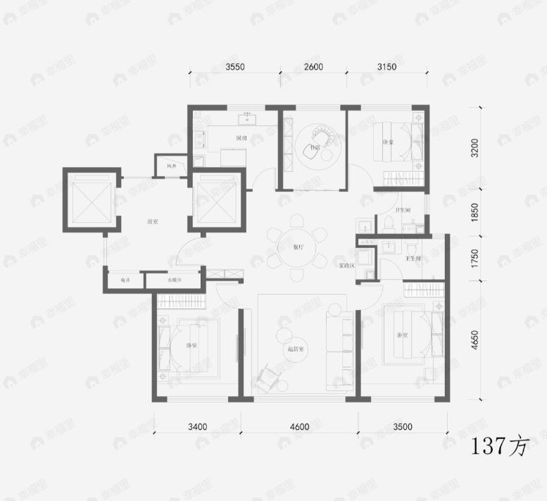 4室2厅2卫建面137平南|北户型图