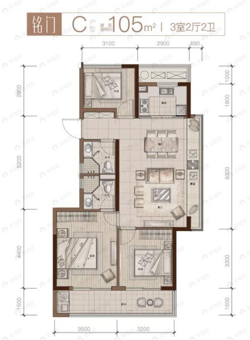 云上金铭府3室2厅2卫户型图