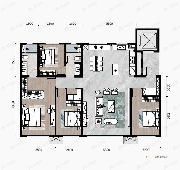 4室2厅3卫建面143平户型图