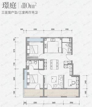 3室2厅2卫建面110m²户型图