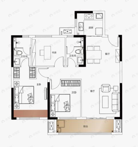 星悦城六期玺樾3室2厅2卫户型图