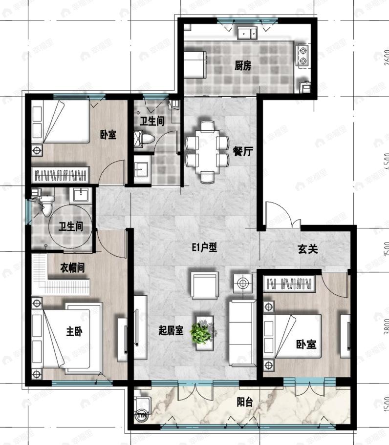 成龙学府·悦城3室2厅2卫户型图