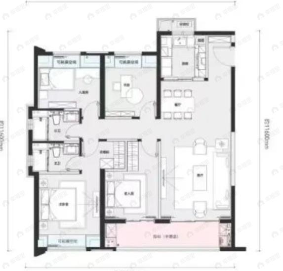 万科公园5号3室2厅2卫户型图