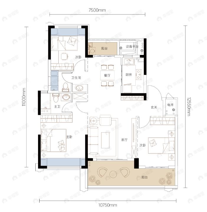 3室2厅2卫建面109平undefined户型图