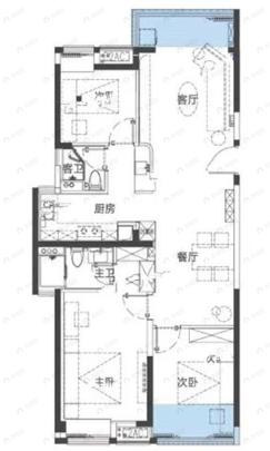 美联城观3室2厅2卫户型图