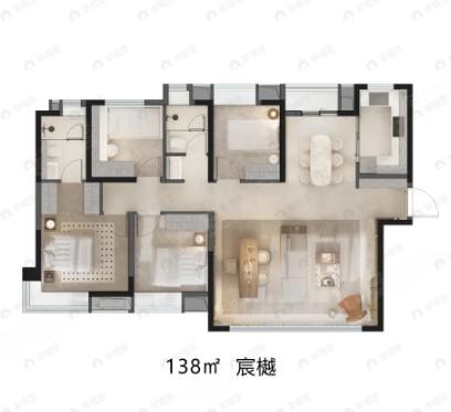 4室2厅2卫建面138平南户型图
