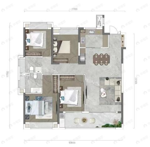 中建壹品汉芯公馆4室2厅2卫户型图