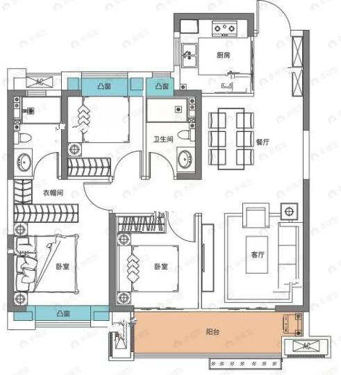 天汇龙城3室2厅2卫户型图