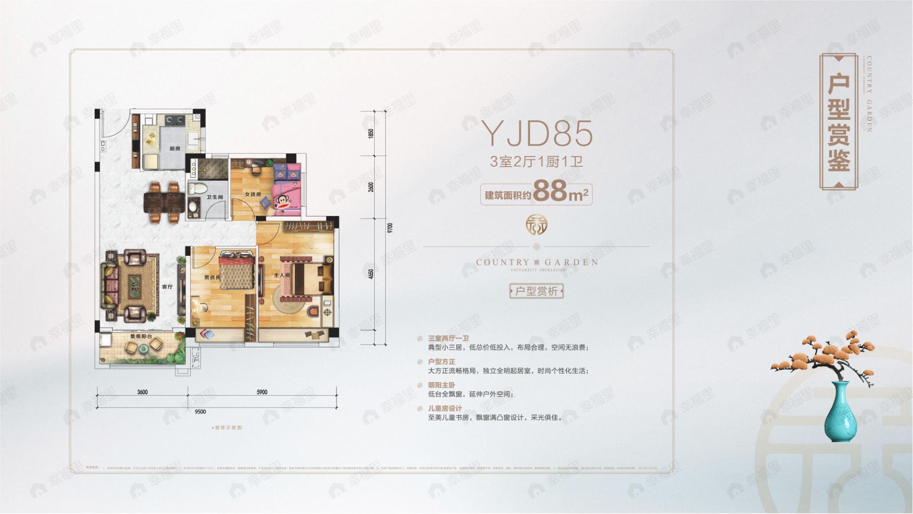 3室2厅1卫建面88平户型图