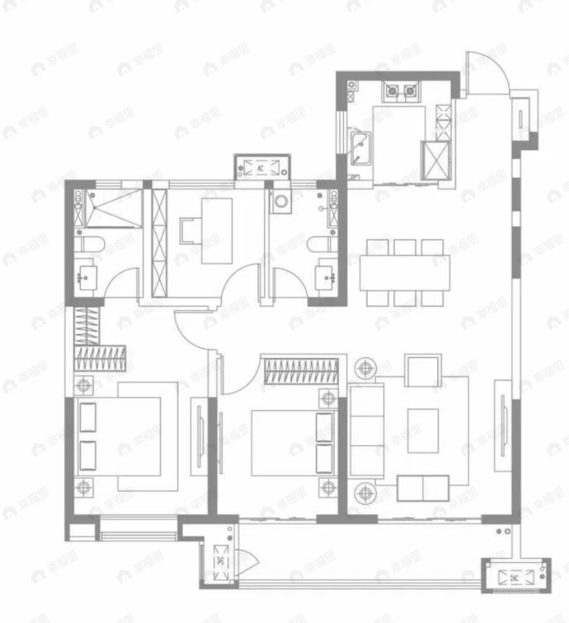 龙记玖樾3室2厅2卫户型图