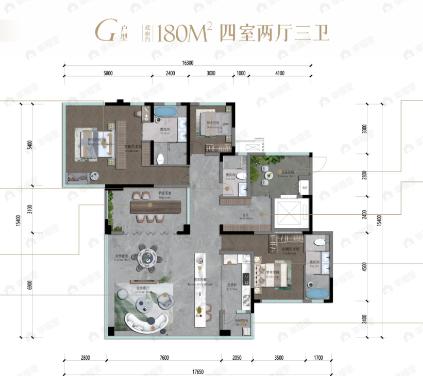 正黄尧顺·锦绣潮鸣4室2厅2卫户型图