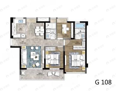 3室2厅2卫建面108平户型图