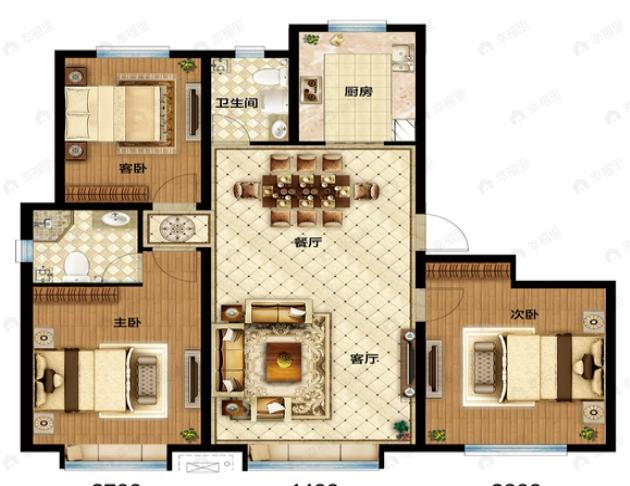 西城阳光3室2厅2卫户型图