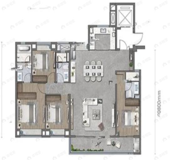 4室2厅3卫建面171平户型图