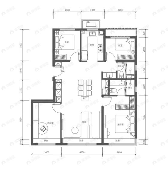 4室2厅2卫建面125平南|北户型图