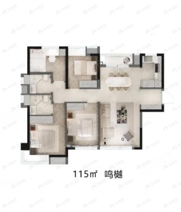 4室2厅2卫建面115平南户型图