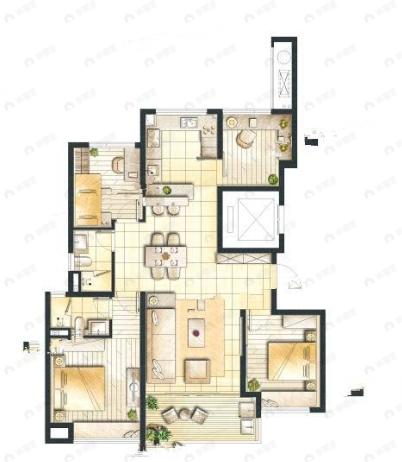 华侨城欢乐天地一期4室2厅2卫户型图